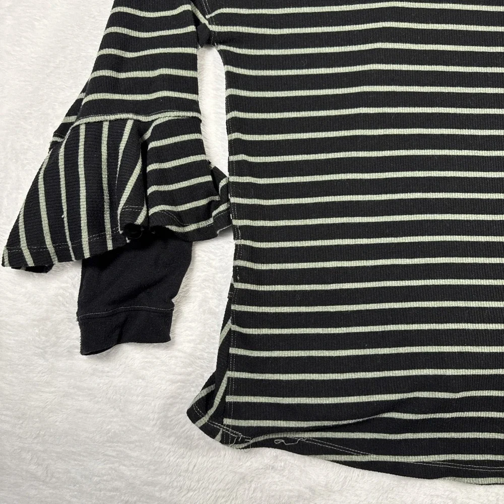 Free People We The‎ Free Medium Black Green Striped Boho Stretch Top